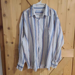 Fusai Shirt Mens XL Button UP STRIPED Long Sleeve Y2K Seersucker-like Texture